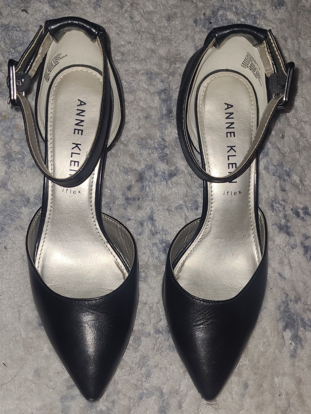Anne Klein Black Pointed-Toe Ankle-Strap Heels